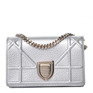 NWT CHRISTIAN DIOR Diorama Baby Metallic White Flap Evening Bag Clutch Calfskin